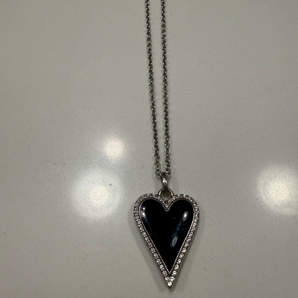 Brighton Black Heart Necklace with Silver Accents